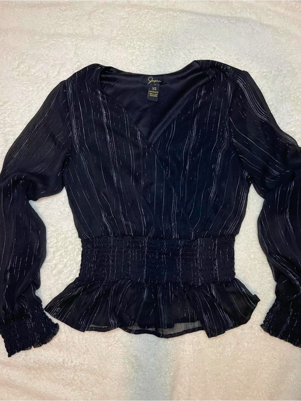 Japna Black Blouse with Silver Metallic Stripes